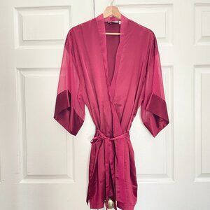 Victorias Secret Vintage Gold Label Maroon Satin Chiffon Kimono Robe OS Romantic